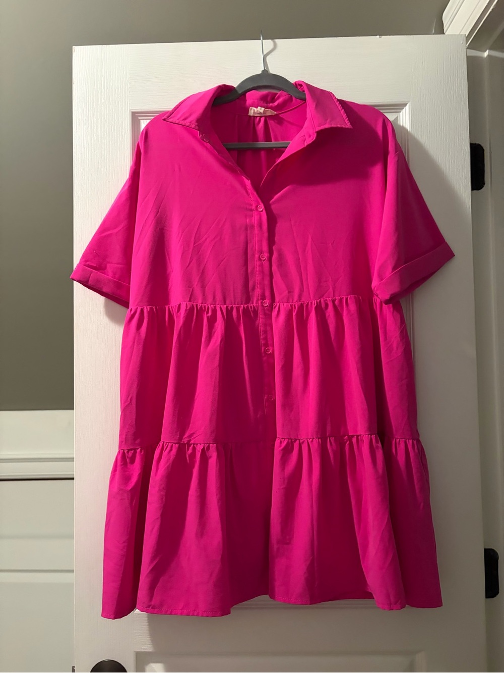entro Bright Hot Pink Tiered Button-Front Tunic